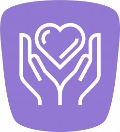 Violet icon with two hands holding a heart